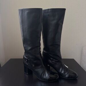 CHANEL Black Leather Heeled Boots
